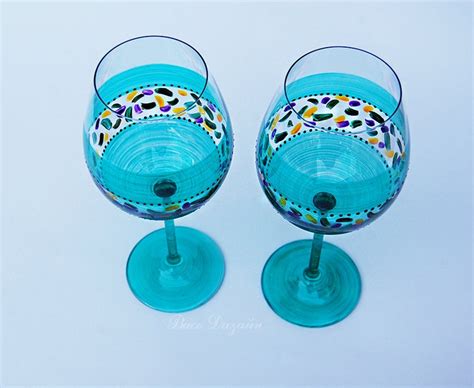Anniversary Hand Painted Wine Glasses Set Of 2 Glasses Etsy