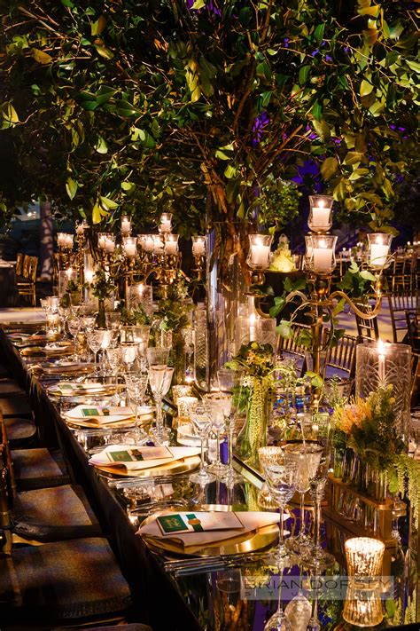 Wedding Reception Table With Glamorous Greenery Extravagant Wedding