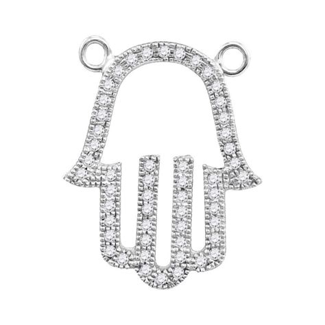 10kt White Gold Womens Round Diamond Hamsa Hand Fatima Pendant Necklace