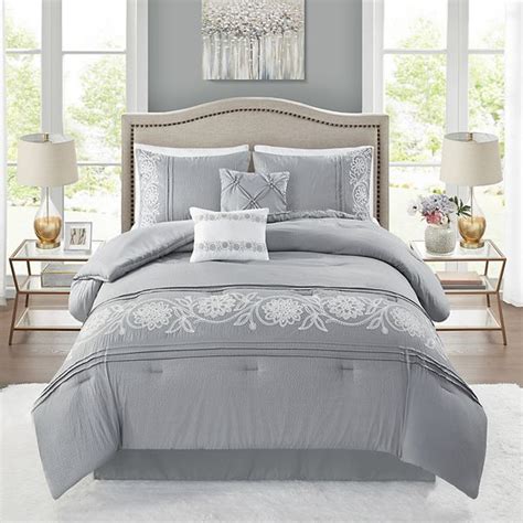 Madison Park Olivia 6 Piece Comforter Set With Coordinating Pillows Grey King Deal Brickseek
