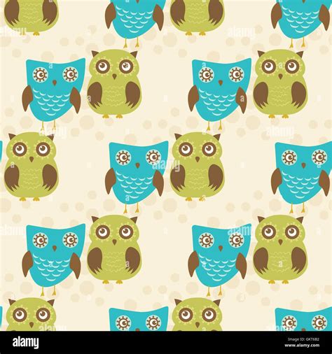 Cute Seamless Pattern With Owls Couple Blue And Green Owls Vector Illistration Stock Vector