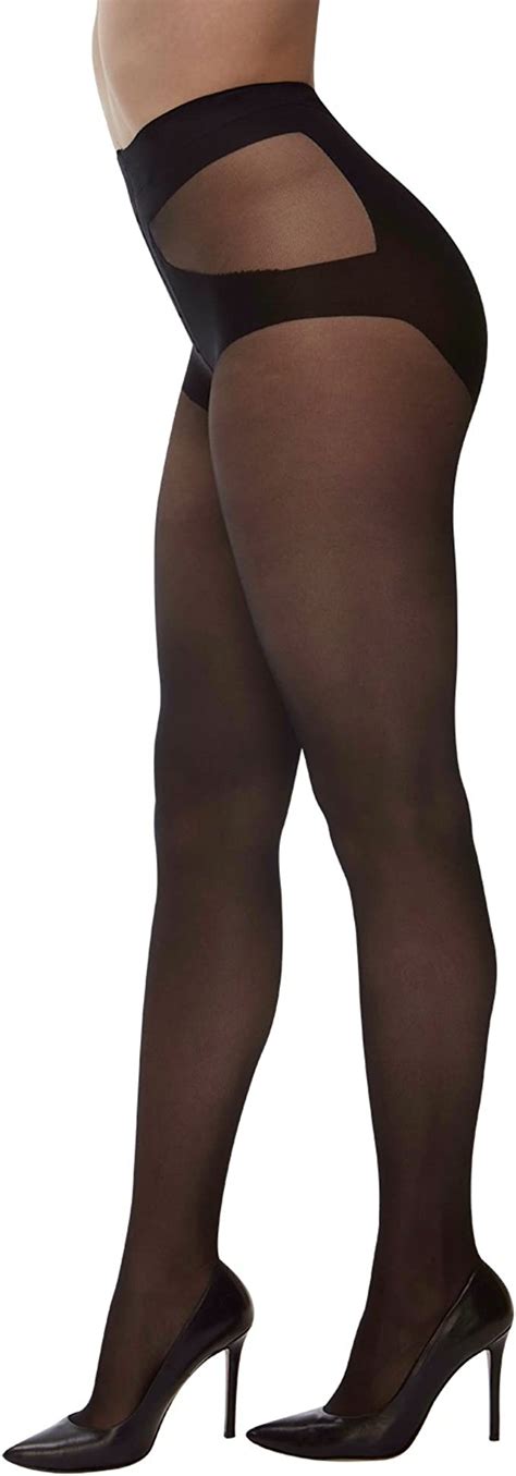 Plus Size Black Sheer Pantyhose With Geometric Brief Sexy Curvy Ladies 20 Den L Xl Xxl