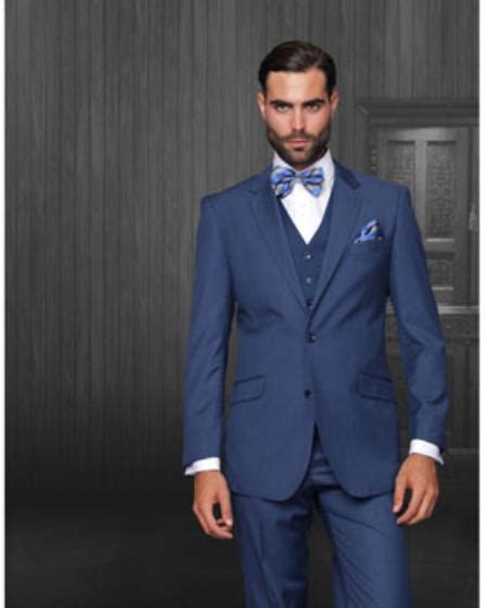 Mens 2 Button Wool Modern Fit Indigo Blue Statement Suit
