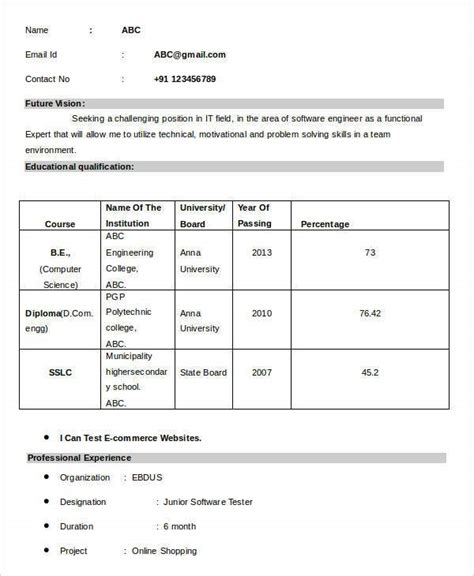 He has the grades, but no work experience. Resume Format For Job 12th Pass Student