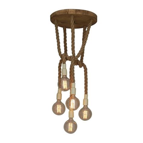 Hanglamp Boven Tafel Touw Hout Rond Vintage E27x5 450mm My Planet LED