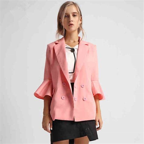 Solid Pink Fashion Spring Blazers Sexy Flare Sleeve Suit Blazer Women