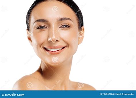 Portrait Of A Beauty Girl With Clean Healthy Skin On A White Background Dreamy Beautiful Woman
