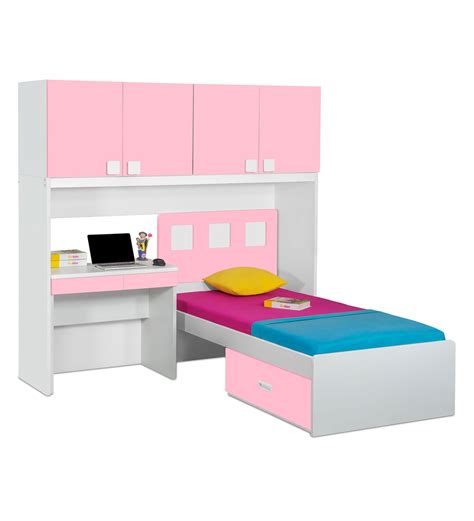 Buy Orlando Single Bed With Study Table In Pink By Alex Daisy Online