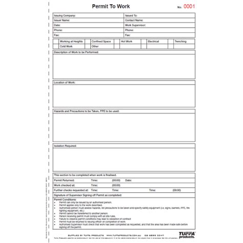 Permit To Work Book Tuffa Products