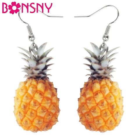 Bonsny Acrylic Tropic Pineapple Fruit Earrings Big Long Dangle Drop Fashion Summer Jewelry For