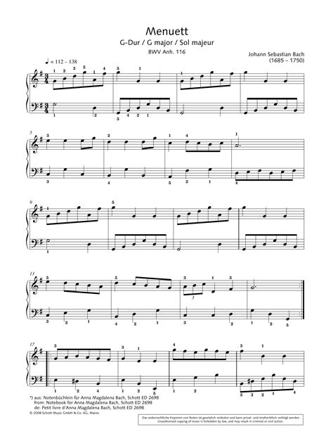 Minuet In G Major Bwv Anh 116 Sheet Music Johann Sebastian Bach