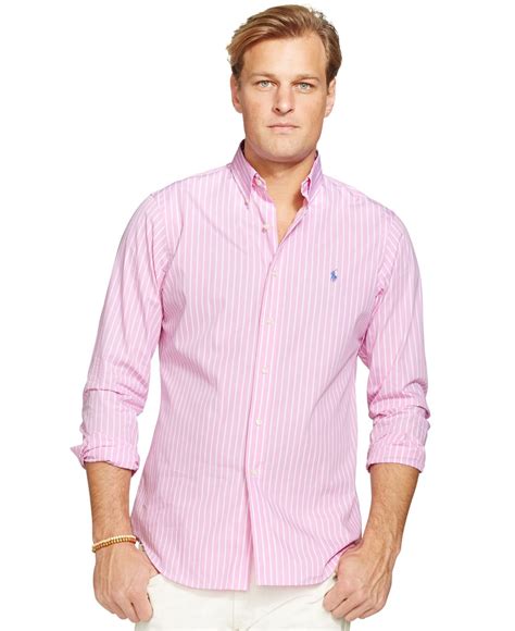 Polo Ralph Lauren Big And Tall Poplin Striped Long Sleeve Shirt In Pink For Men Lyst