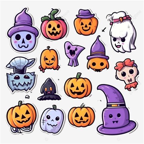 Happy Halloween Doodle Stickers Set With Cute Cartoon Characters Vector