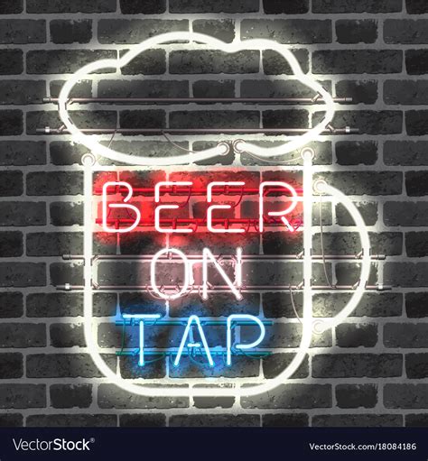 Glowing Neon Bar Sign Beer On Tap Royalty Free Vector Image