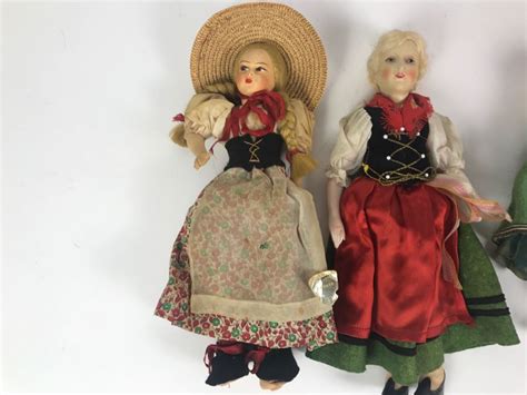 6 vintage international dolls slip czechoslovakia trachten puppen italy