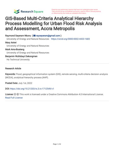 Pdf Gis Based Multi Criteria Analytical Hierarchy Process Modelling For Urban Flood Risk