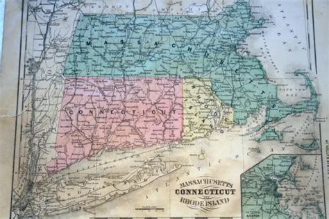 1872 Rare Beautiful Antique Mcnally Atlas Map Of Massachusetts