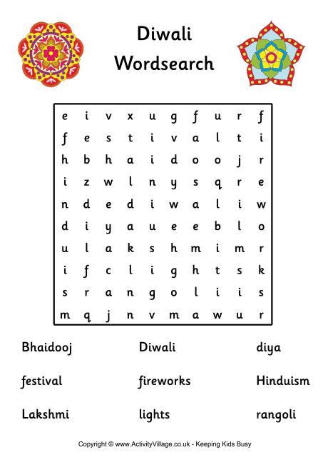 Diwali Word Search | Diwali, Diwali activities, Diwali games