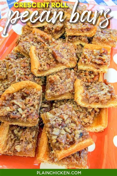 A Plate Full Of Pecan Bars With Text Overlay That Reads Crescent Roll