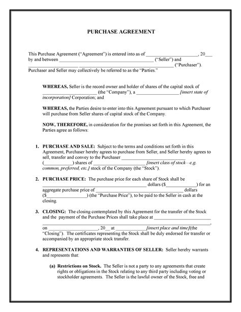 Simple Stock Purchase Agreement Template