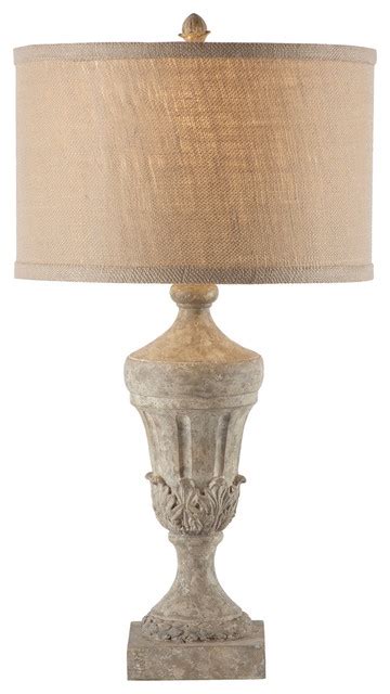 Kathy Kuo Home French Country Fluted Urn Burlap Shade Lamp ...
