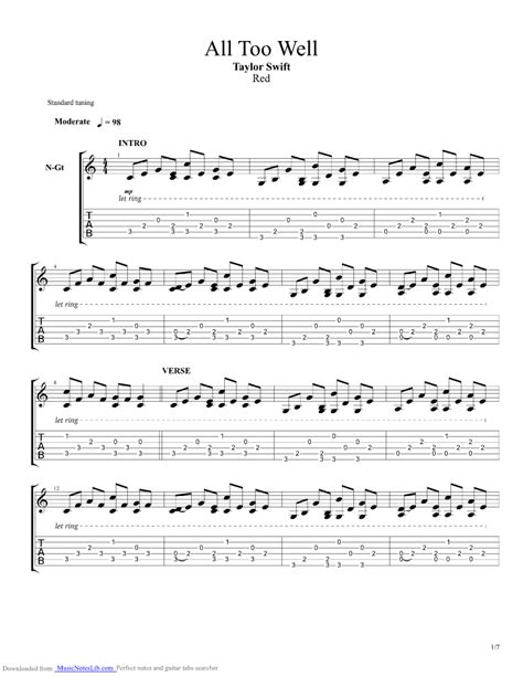 All Too Well Chords All Too Well Guitar Pro Tab By Taylor Swift