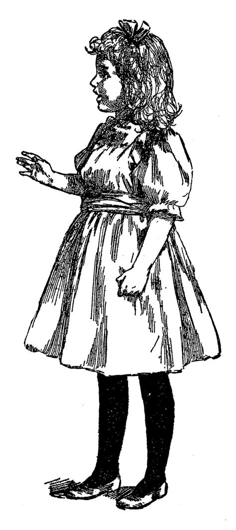 Digital Stamp Design Royalty Free Victorian Girl Artwork Drawing Dress
