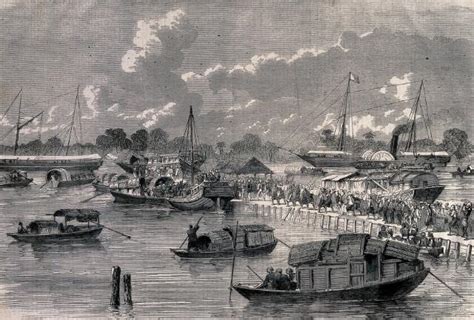 Sick And Wounded Boarding The Steamer Canton China Wood Engraving