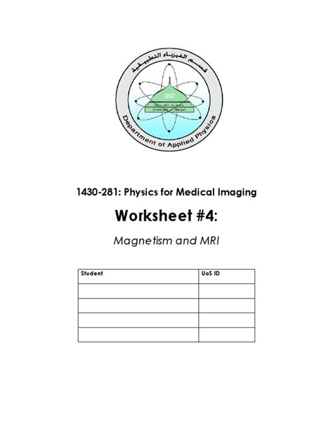 Worksheet Mri Pdf Magnetic Resonance Imaging Mechanics
