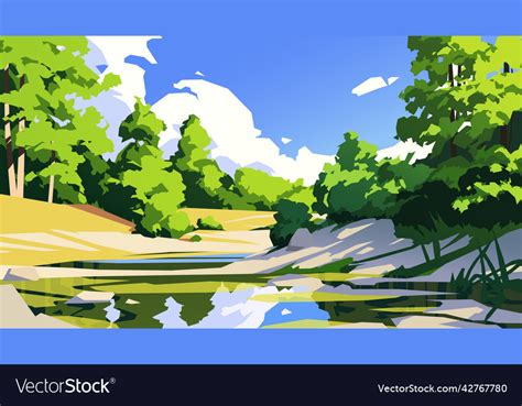 River Landscape Royalty Free Vector Image Vectorstock