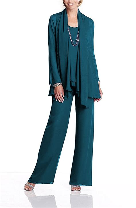 Fitty Lell Womens Chiffon Mother Of The Bride Dress 3 Piece Pants Suit