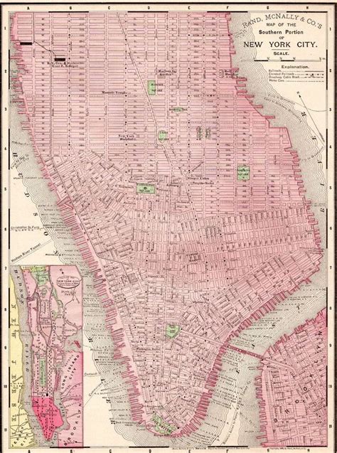1900 Antique Manhattan Map Or Brooklyn Map Vintage New York City Map