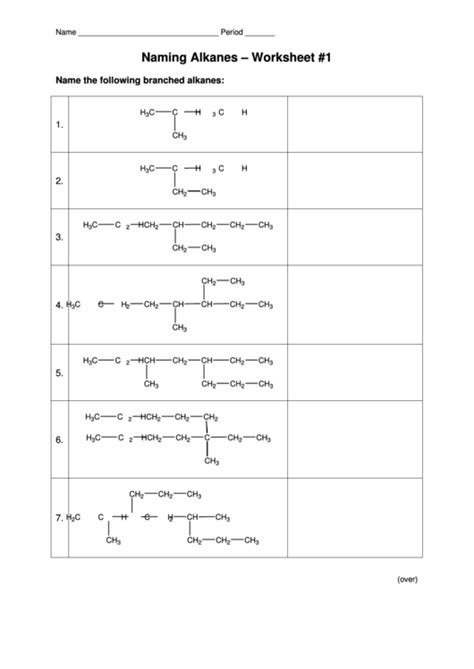 Naming Alkanes - Worksheet printable pdf download