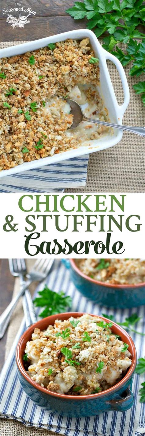 Crockpot chicken and stuffing is a complete meal all in the slow cooker. Chicken and Stuffing Casserole - The Seasoned Mom