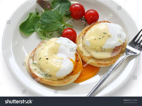 Eggs Benedict Poached Egg On Toasted English Muffin Stock Photo