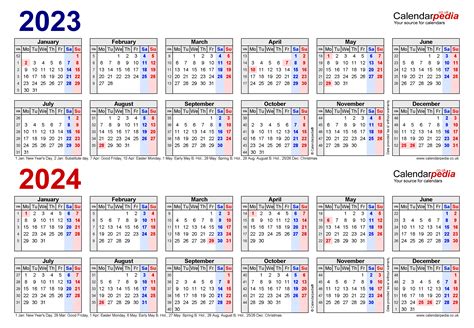Two Year Calendars For 2023 And 2024 Uk For Excel