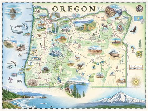 Oregon State Map Wall Art Poster Authentic Hand Drawn Maps Etsy