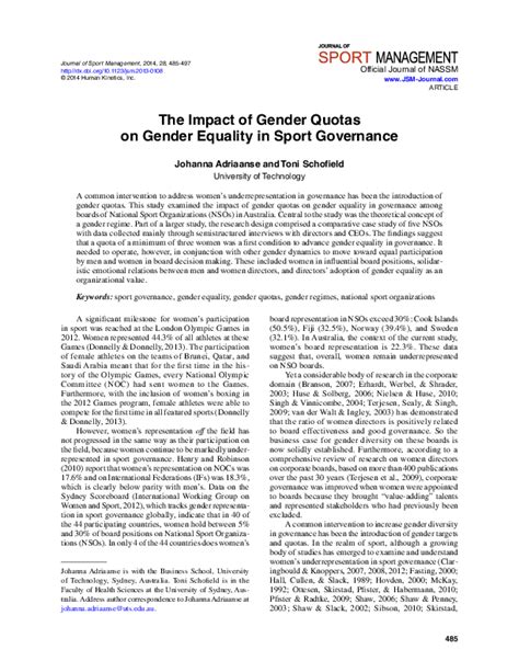 pdf the impact of gender quotas on gender equality in sport governance toni schofield and