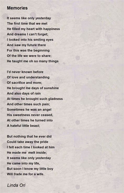 Memories Poem By Linda Ori Poem Hunter