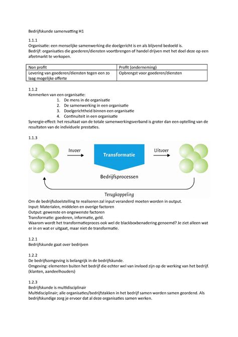 Samenvatting H1 Bedrijfskunde Fontys Jaar 1 Bedrijfskunde 2019 2020