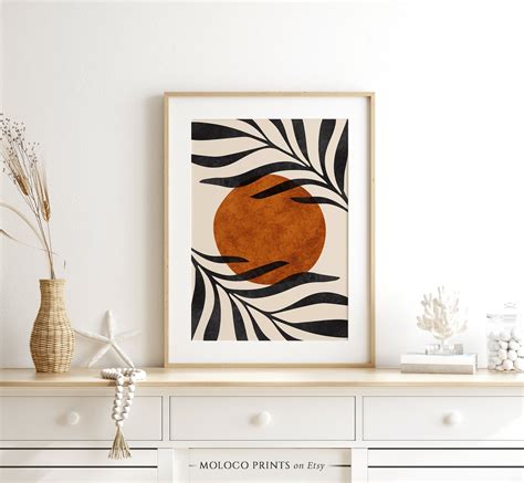 Abstract Boho Leaf Art Print Printable Wall Art Neutral Boho Etsy