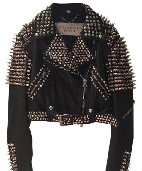 Burberry Brit Black With Silver Spikes Studded Motorcycle Jacket Size 6