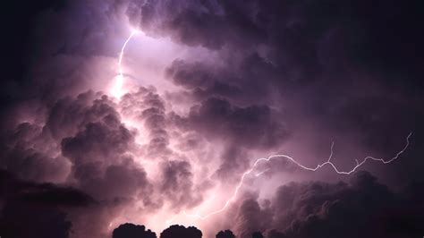 Nature Purple Storm Clouds Night Lightning Hd Wallpaper Rare