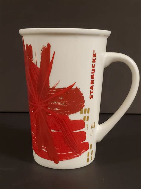 2014 Starbucks Ceramic Mug Cup Holiday Christmas White And Red Etsy