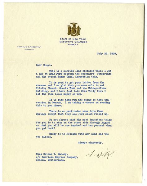 Lot Detail Franklin D Roosevelt Letter Signed To His Physical Therapist Helena Mahoney Who