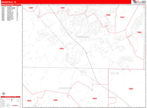 Mansfield Texas Zip Code Wall Map Red Line Style By Marketmaps Mapsales