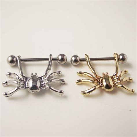 2piece 316l Stainless Steel Sexy Gold Spider Nipple Ring Shield Rings Body Piercing Jewelry