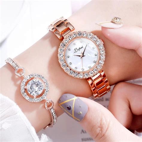 lvpai brand luxury bracelet watches set for women fashion geometric bangle quartz clock ladies