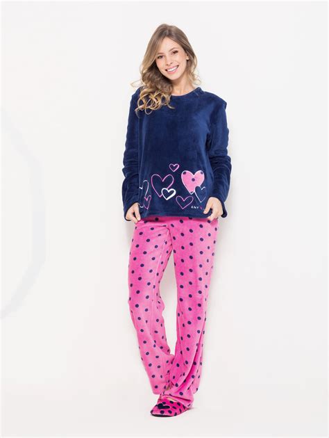 Pijama Longo Manga Longa Soft Feminino Dots Hearts 04011513 Any Any