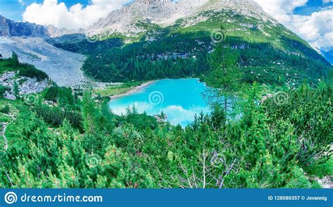 Lake Italy Sorapiss Mountain Landscape Water Turquoise Do Stock